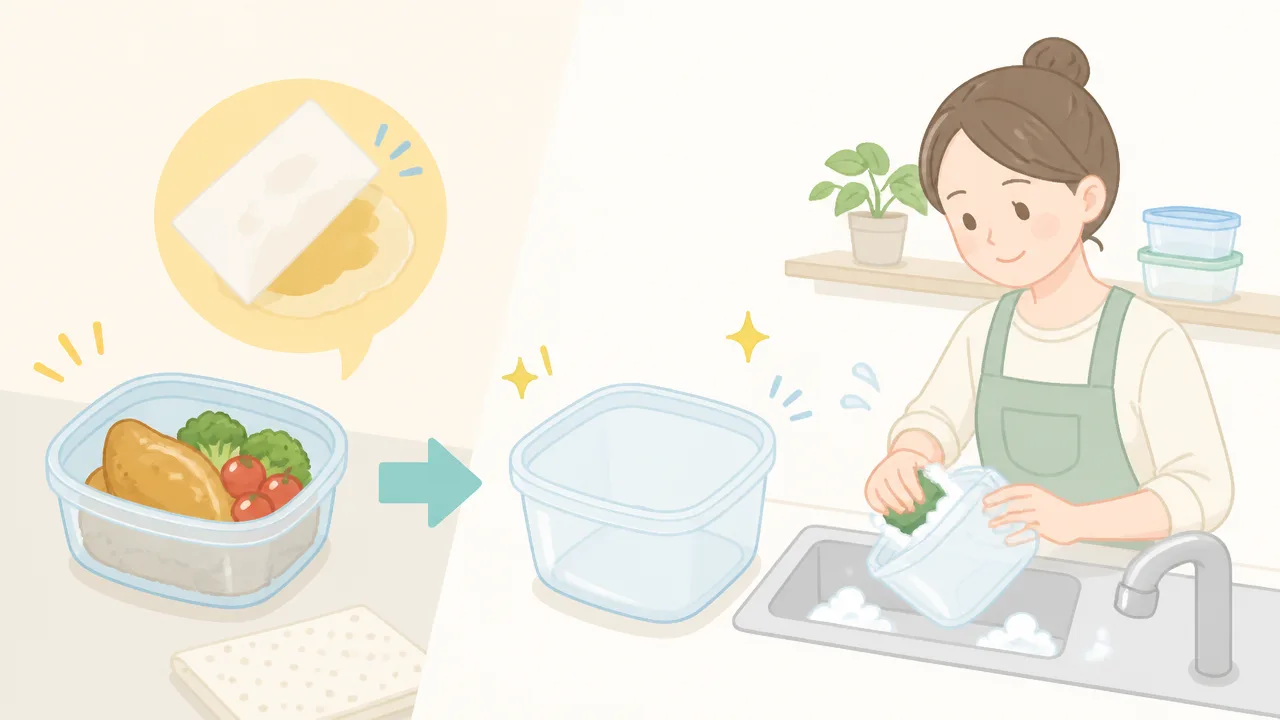 タッパーの油でベタベタが落ちないときの簡単な洗い方と予防法